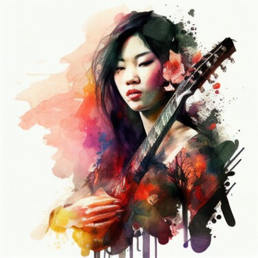 Arte digital titulada "Watercolor Musician…" por Chromatic Fusion Studio, Obra de arte original, Acuarela