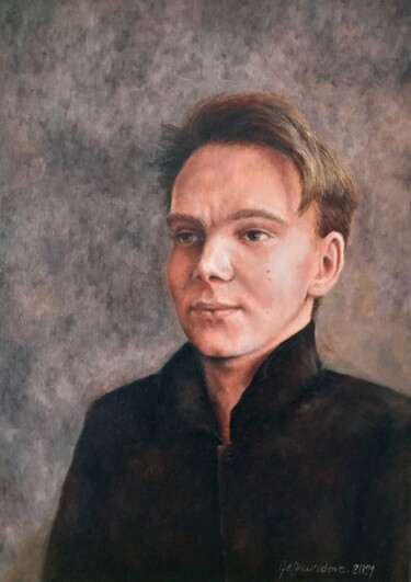 绘画 标题为“Portrait of a young…” 由Nadezhda Gellmundova, 原创艺术品, 油 安装在其他刚性面板上