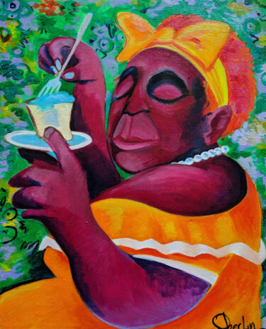 Cake Painting titled "Cake" by Oberlin The Artist, Original Artwork, Oil