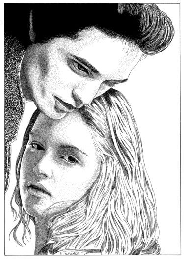 Dessin intitulée "Kristen Stewart et…" par Pascal Tavarner, Œuvre d'art originale, Encre
