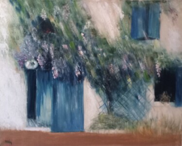 Schilderij getiteld "maison de vacances" door Béatrice Farge, Origineel Kunstwerk, Olie Gemonteerd op Frame voor houten bran…