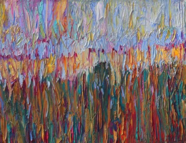 Abstrakcja Łąka pejzaż abstrakcyjny impasto palette knife Pintura intitulada "Abstrakcja Łąka pej…" por Magdalena Walulik, Obras de arte originais, Óleo Montado em Armação em madeira