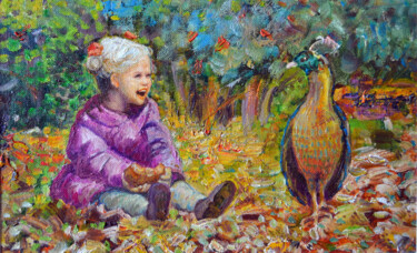 "Meeting a bird" başlıklı Tablo Sergei Lisitsyn tarafından, Orijinal sanat, Petrol Karton üzerine monte edilmiş