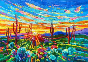 Arizona sunset 6 绘画 标题为“Arizona sunset 6” 由Vanya Georgieva, 原创艺术品, 油 安装在木质担架架上