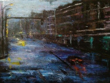 Painting titled "Acrylic evening cit…" by Sasha Brisac, Original Artwork, Acrylic