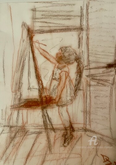 제목이 "Petite fille dessine"인 그림 Julien Danaux (Artdanaux)로, 원작, 숯