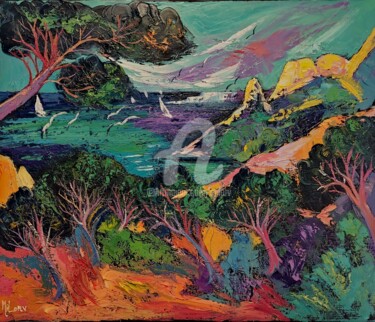 Peinture intitulée "Le mistral (calanqu…" par Milorv, Œuvre d'art originale, Huile
