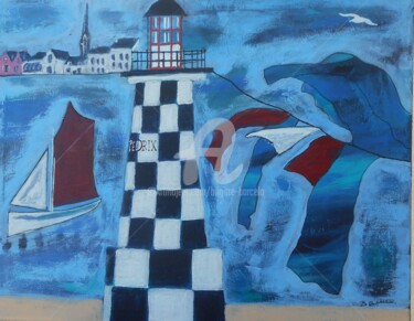Peinture intitulée "Le phare de l 'île…" par Brigitte Barcelo, Œuvre d'art originale, Acrylique