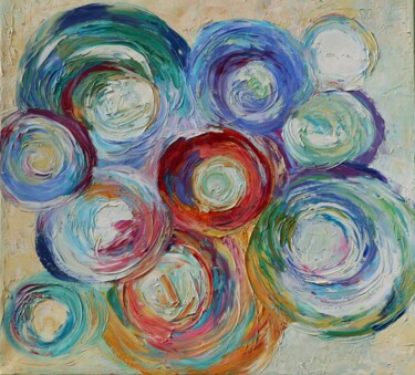 Abstract circles colorful impasto palette knife textured 97 Pintura intitulada "Abstract circles co…" por Magdalena Walulik, Obras de arte originais, Óleo Montado em Armação em madeira