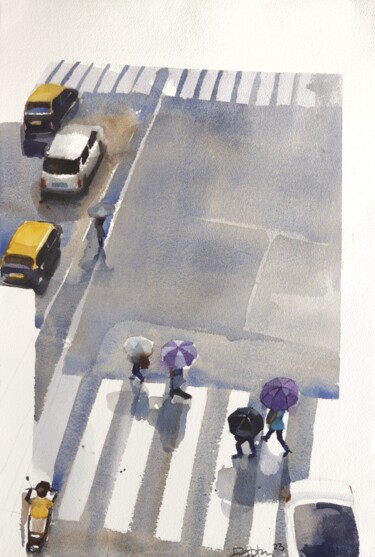 Painting titled "Crossover urban lan…" by Prashant Prabhu, Original Artwork, Watercolor
