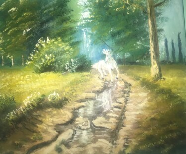 Pintura intitulada "Cavallo in corsa su…" por Angelo Faraci, Obras de arte originais, Óleo
