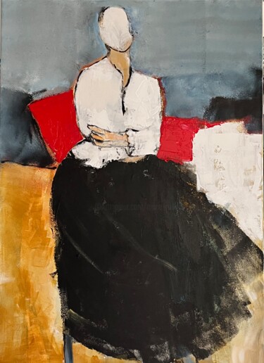 Painting titled "La jupe noire revue…" by Marie Rouach, Original Artwork, Acrylic Mounted on Wood Stretcher frame