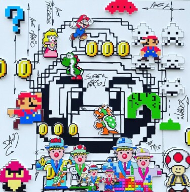 绘画 标题为“Mario pix X” 由David Cumps, 原创艺术品, 丙烯 安装在木质担架架上