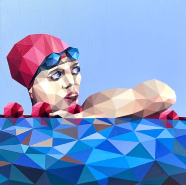 绘画 标题为“SWIMMER AFTER THE F…” 由Maria Tuzhilkina, 原创艺术品, 丙烯 安装在木质担架架上