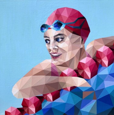 绘画 标题为“CHAMPION SWIMMER” 由Maria Tuzhilkina, 原创艺术品, 丙烯 安装在木质担架架上