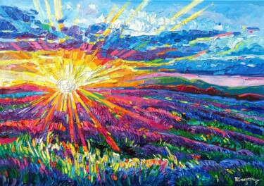 Painting titled "Sunset Song" by Vanya Georgieva, Original Artwork, Oil Mounted on Wood Stretcher frame