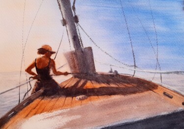 Pintura intitulada "Levant sur le pont" por Cedric Brancourt, Obras de arte originais, Aquarela