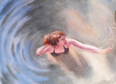 Pintura intitulada "Bain de lumière" por Cedric Brancourt, Obras de arte originais, Aquarela