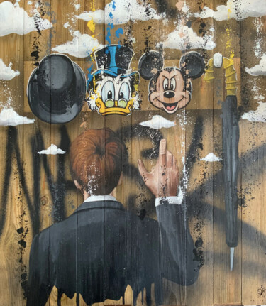제목이 "Coat Hanger Magritte"인 미술작품 Skayzoo로, 원작, 아크릴 나무 들것 프레임에 장착됨