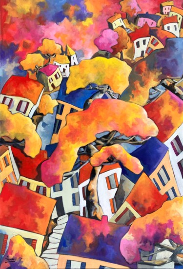 Peinture intitulée "Coucher de soleil" par Fauve, Œuvre d'art originale, Acrylique Monté sur Châssis en bois