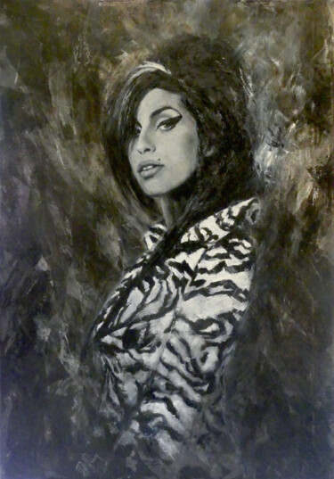 Peinture intitulée "AMY WINEHOUSE" par Muriel Henry, Œuvre d'art originale, Huile Monté sur Châssis en bois