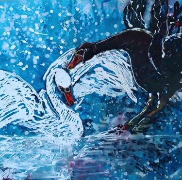 Painting titled "Abstract Swan Lake…" by Diana Dimova - Traxi, Original Artwork, Acrylic