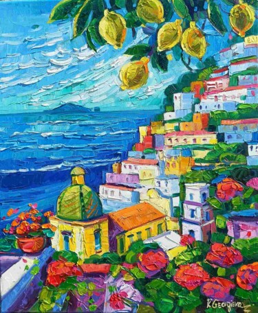 Lemons at Positano 绘画 标题为“Lemons at Positano” 由Vanya Georgieva, 原创艺术品, 油 安装在木质担架架上