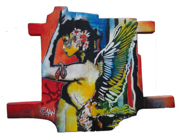 Painting titled "L'ELFINE" by Claude Géan, Original Artwork, Acrylic Mounted on Wood Panel