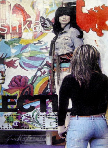 Schilderij getiteld "Chica mirando el es…" door Griselda Ferrandez, Origineel Kunstwerk, Olie