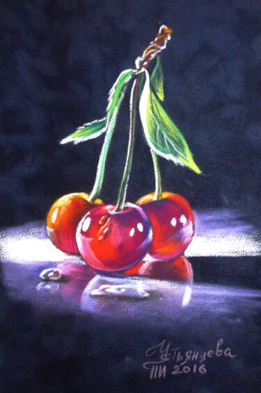 Cherry painting Painting titled "Cherry painting" by Tatyana Ustyantseva, Original Artwork, Pastel