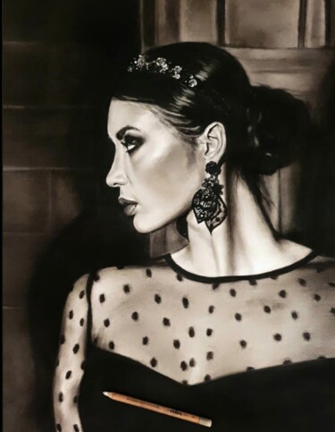 Schilderij getiteld "Italian woman" door Kristina Likhovitskaya (Cris.Om), Origineel Kunstwerk, Houtskool