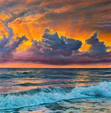 GOLDEN EVENING Schilderij getiteld "GOLDEN EVENING" door Daria Dudochnykova, Origineel Kunstwerk, Olie