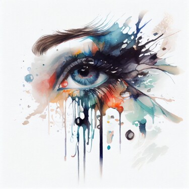 Arte digital titulada "Watercolor Woman Ey…" por Chromatic Fusion Studio, Obra de arte original, Acuarela