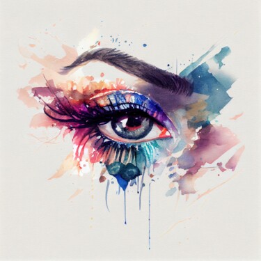 Arte digital titulada "Watercolor Woman Ey…" por Chromatic Fusion Studio, Obra de arte original, Acuarela