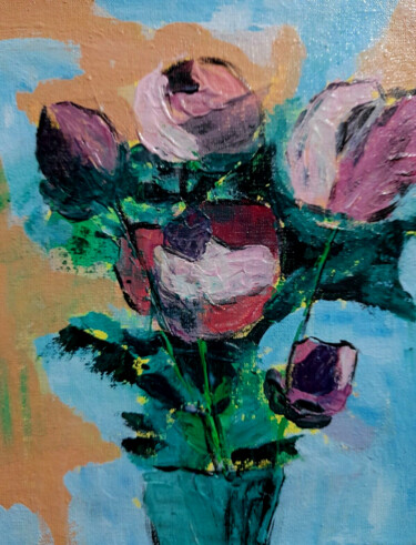 Peony original painting impasto Painting titled "Peony original pain…" by Maryna Yasar, Original Artwork, Acrylic