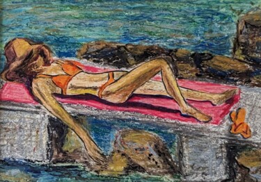 МEin kleines Ölpastellbild Strandgeschichten. Entspannung 绘画 标题为“МEin kleines Ölpast…” 由Ellen Frischbutter, 原创艺术品, 粉彩 安装在纸板上