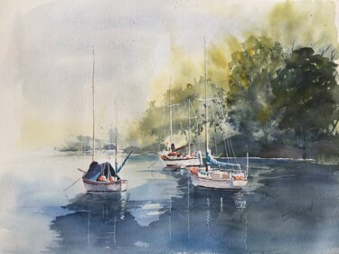 Peinture intitulée "Mouillage" par Titi D'Avril, Œuvre d'art originale, Aquarelle