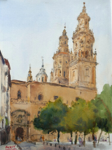 Painting titled "Logrono-01" by Vincent Monluc, Original Artwork, Watercolor