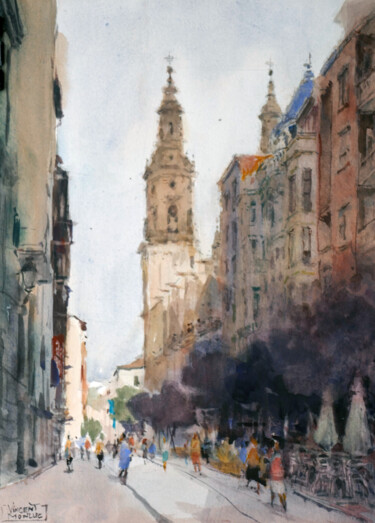 Painting titled "Logrono-02" by Vincent Monluc, Original Artwork, Watercolor