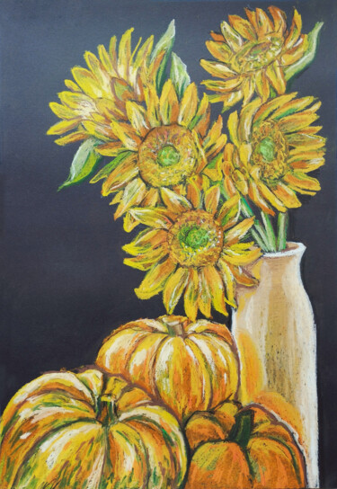 Disegno intitolato "Bouquet sunflower f…" da Nadezhda Kokorina, Opera d'arte originale, Pastello