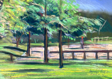 Σχέδιο με τίτλο "Le parc" από Christel Fréon, Αυθεντικά έργα τέχνης, Παστέλ Τοποθετήθηκε στο Χαρτόνι