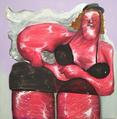 Painting titled "Charcut ' girl" by Grotsk, Original Artwork, Acrylic Mounted on Wood Stretcher frame