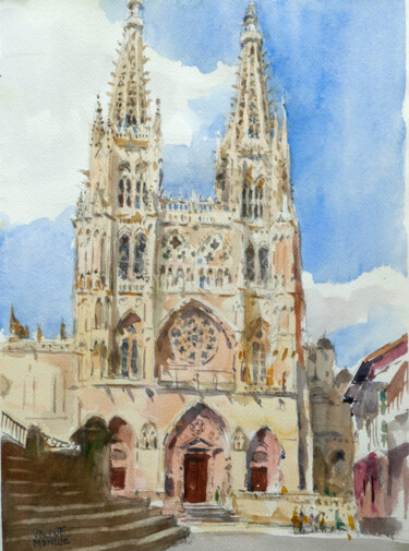 Peinture intitulée "Cathédrale de Burgo…" par Vincent Monluc, Œuvre d'art originale, Aquarelle