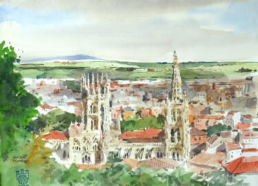 Peinture intitulée "Cathédrale de Burgo…" par Vincent Monluc, Œuvre d'art originale, Aquarelle