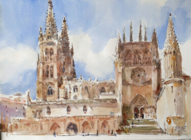 Peinture intitulée "Cathédrale de Burgo…" par Vincent Monluc, Œuvre d'art originale, Aquarelle