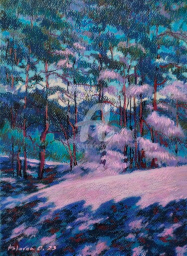 Blue Forest Painting titled "Blue Forest" by Olena Polovna, Original Artwork, Pastel