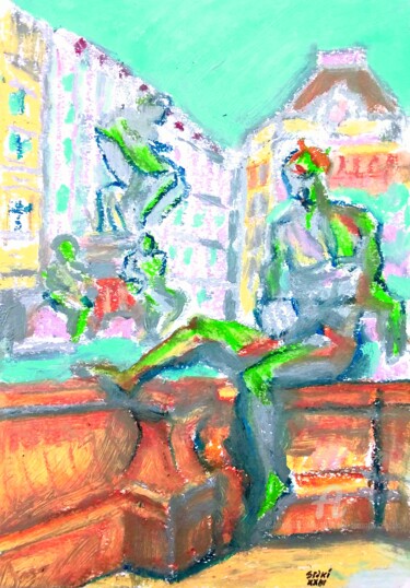 Fontaine pres de l'Albertina Painting titled "Fontaine pres de l'…" by Slobodan Spasojevic (Spaki), Original Artwork, Pastel