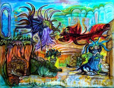 绘画 标题为“Die Dracheninsel” 由Annemarie Stelzer, 原创艺术品, 彩画