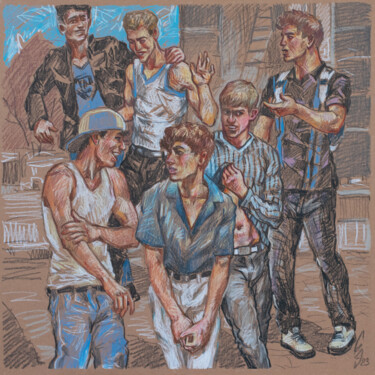 Disegno intitolato "Guys on the street" da Sergey Sovkov, Opera d'arte originale, Matite colorate