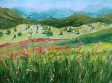 "Tall grass of the Carpathians" Painting titled ""Tall grass of the…" by Tetiana Teresh, Original Artwork, Watercolor